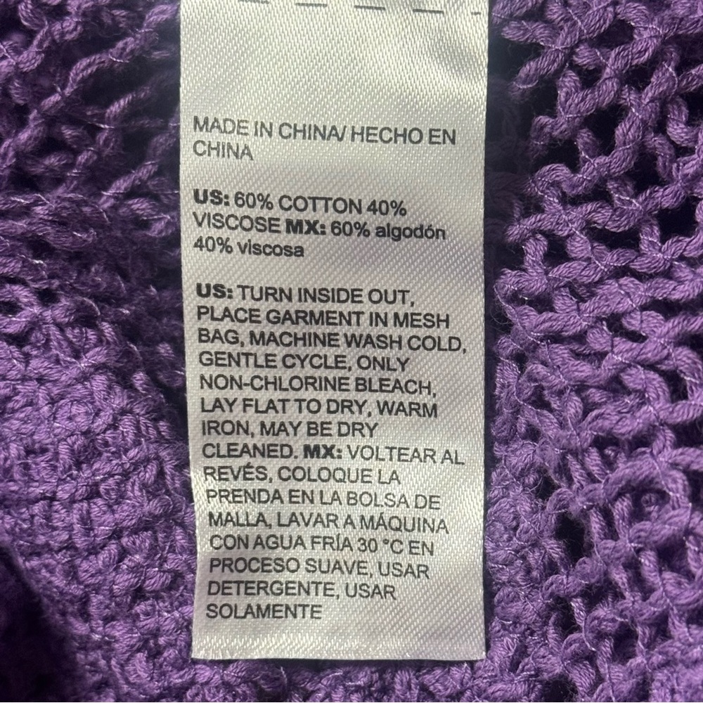 Chicos New Womens M Purple Cotton Blend Palm Frond Crochet Lace Shacket Cardigan - Picture 8 of 10